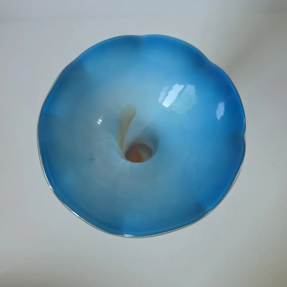 Vtg Murano Style Jack in the Pulpit Orange Blue White Ribbed Art Glass Vase 9”